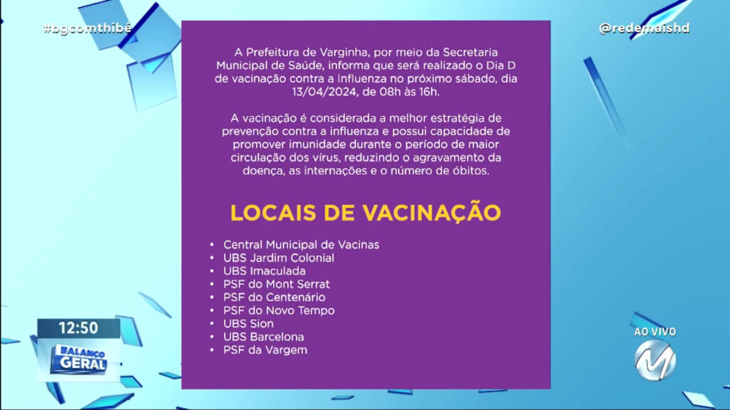 INFLUENZA: AMANHÃ TEM DIA D DE VACINAÇÃO CONTRA A GRIPE EM CIDADES DE MINAS