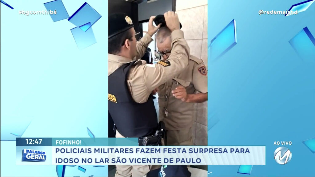 POLICIAIS MILITARES FAZEM FESTA SURPRESA PARA IDOSO NO LAR SÃO VICENTE DE PAULO