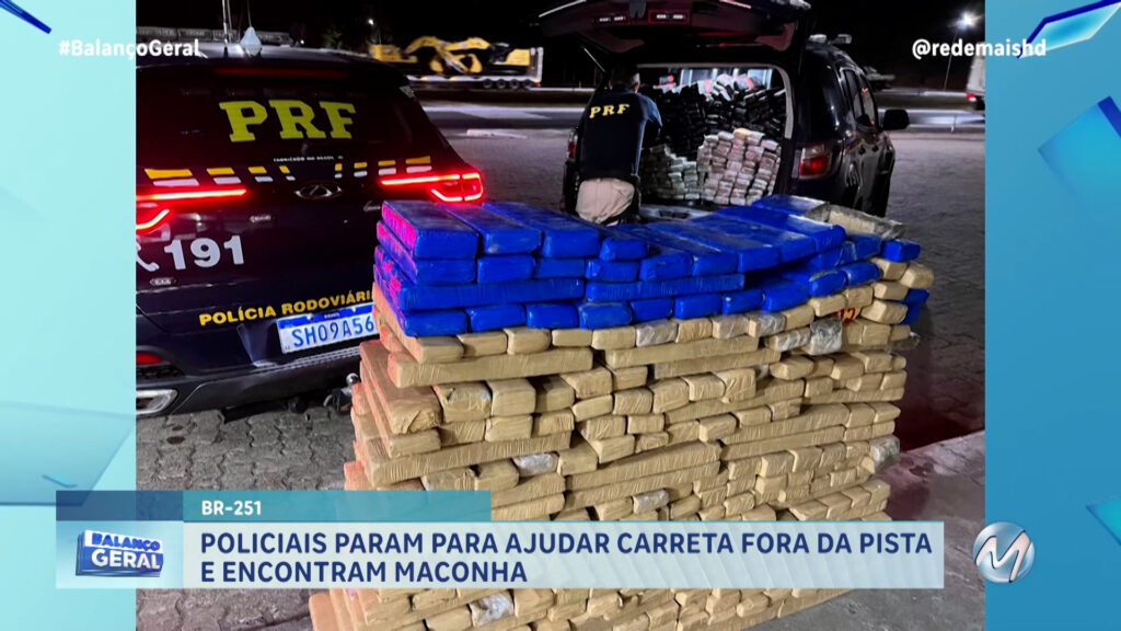 POLICIAIS PARAM PARA AJUDAR CARRETA FORA DA PISTA E ENCONTRAM MACONHA