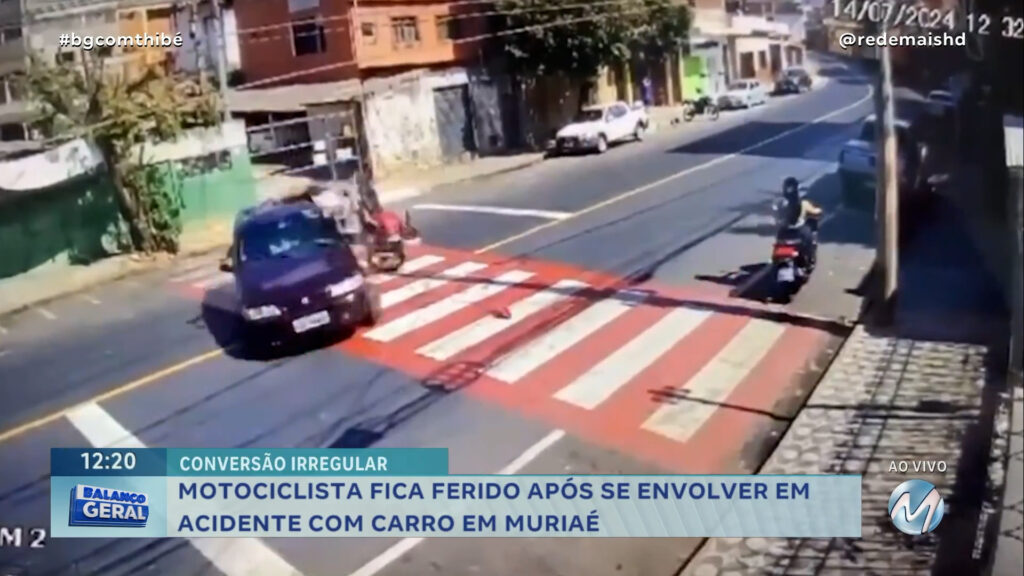 MOTOCICLISTA FICA FERIDO APÓS SE ENVOLVER EM ACIDENTE COM CARRO EM MURIAÉ