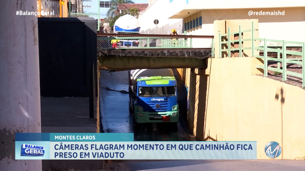 CÂMERAS FLAGRAM MOMENTO EM QUE CAMINHÃO FICA PRESO EM VIADUTO