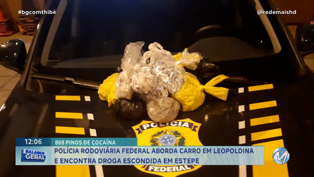 CASAL QUE TRANSPORTAVA PINOS DE COCAÍNA NO ESTEPE DO CARRO É PRESO PELA PRF