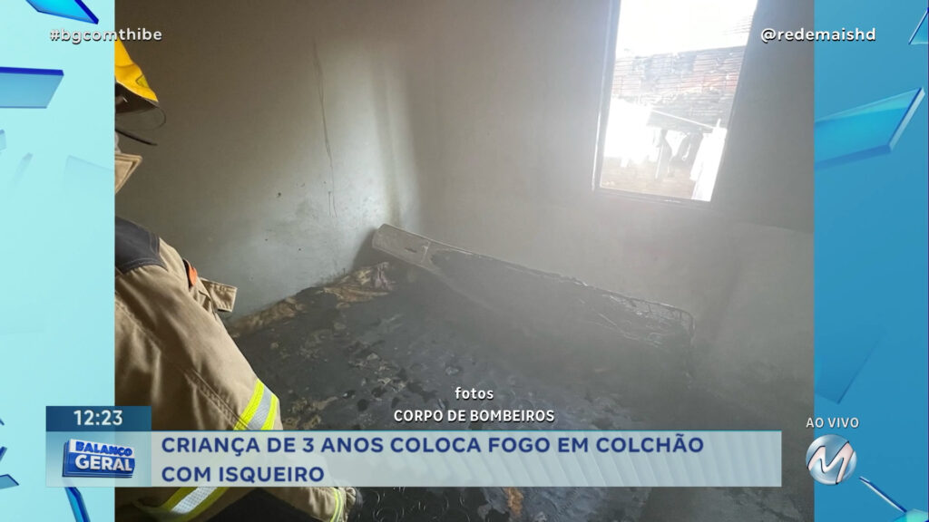 CRIANÇA DE 3 ANOS COLOCA FOGO EM COLCHÃO COM ISQUEIRO