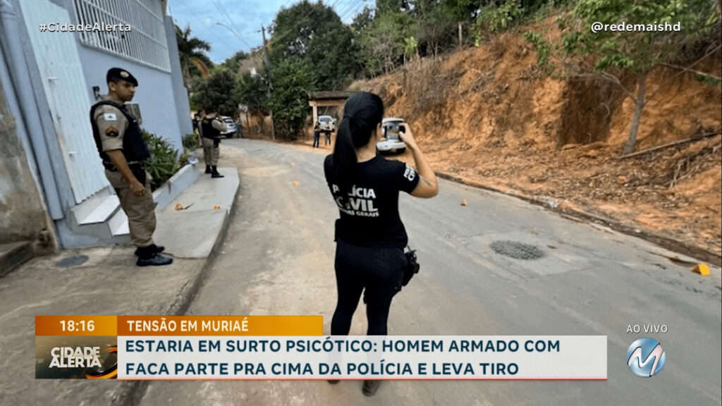 ESTARIA EM SURTO PSICÓTICO: HOMEM ARMADO COM FACA PARTE PRA CIMA DA POLÍCIA E LEVA TIRO