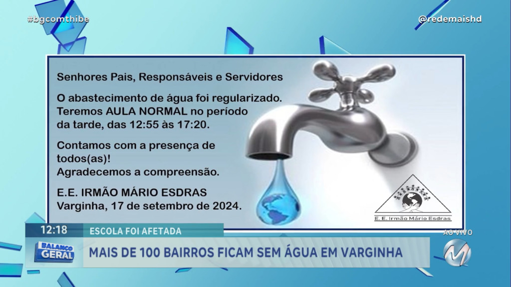 COPASA DIZ QUE FORNECIMENTO DE ÁGUA DEVE VOLTAR AO NORMAL AINDA HOJE