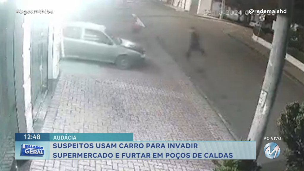 SUSPEITOS USAM CARRO PARA INVADIR SUPERMERCADO E FURTAR EM POÇOS DE CALDAS