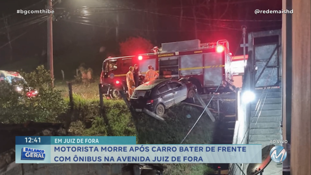 MOTORISTA MORRE APÓS CARRO BATER DE FRENTE COM ÔNIBUS NA AVENIDA JUIZ DE FORA