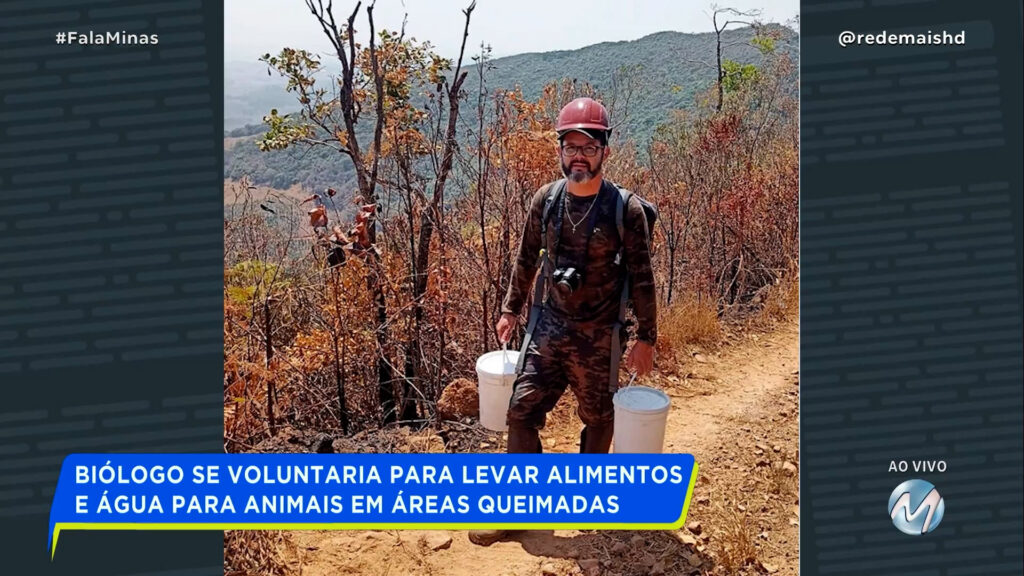 BIÓLOGO SE VOLUNTARIA PARA LEVAR ALIMENTOS E ÁGUA PARA ANIMAIS EM ÁREAS QUEIMADAS