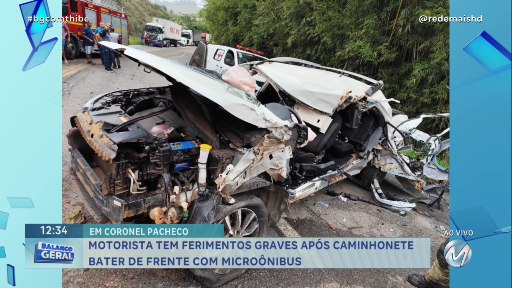 MOTORISTA TEM FERIMENTOS GRAVES APÓS CAMINHONETE BATER DE FRENTE COM MICRO-ÔNIBUS