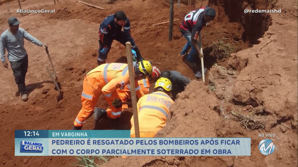 PEDREIRO É RESGATADO PELOS BOMBEIROS APÓS FICAR COM O CORPO PARCIALMENTE SOTERRADO EM OBRA