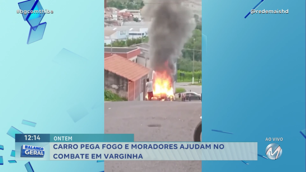 CARRO PEGA FOGO E MORADORES AJUDAM NO COMBATE EM VARGINHA