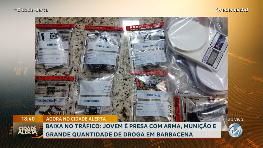 BAIXA NO TRÁFICO: JOVEM É PRESA COM ARMA, MUNIÇÃO E GRANDE QUANTIDADE DE DROGA EM BARBACENA