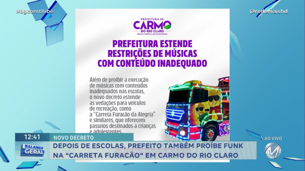 PREFEITO PROÍBE FUNK NA “CARRETA FURACÃO” EM CARMO DO RIO CLARO