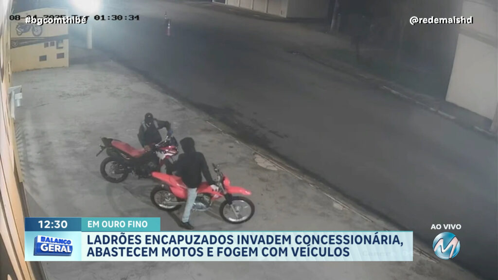 LADRÕES ENCAPUZADOS INVADEM CONCESSIONÁRIA, ABASTECEM MOTOS E FOGEM COM VEÍCULOS