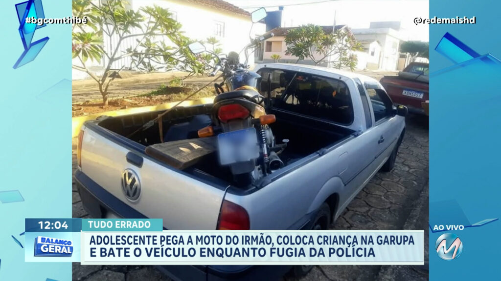 ADOLESCENTE PEGA A MOTO DO IRMÃO, COLOCA CRIANÇA NA GARUPA E BATE O VEÍCULO ENQUANTO FUGIA DA POLÍCIA