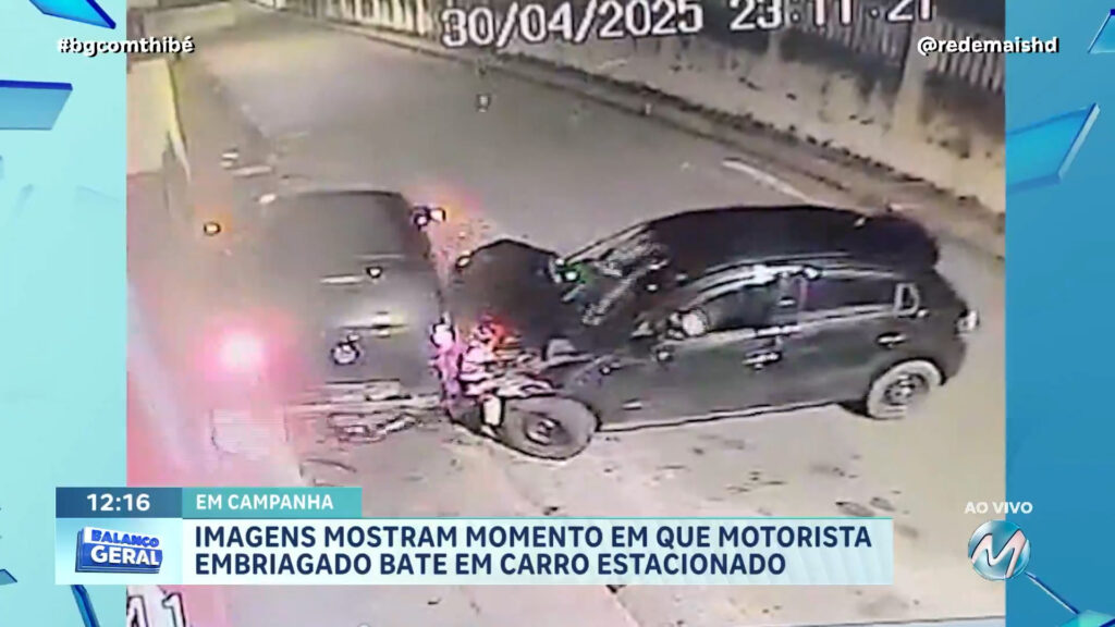 IMAGENS MOSTRAM MOMENTO EM QUE MOTORISTA EMBRIAGADO BATE EM CARRO ESTACIONADO