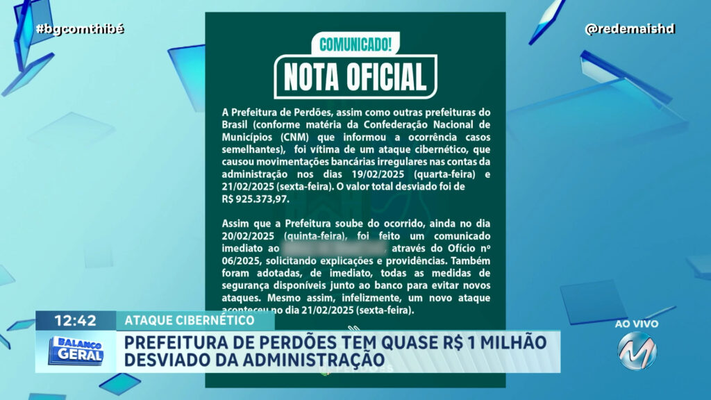 PREFEITURA DE PERDÕES TEM QUASE R$ 1 MILHÃO DESVIADO DA ADMINISTRAÇÃO