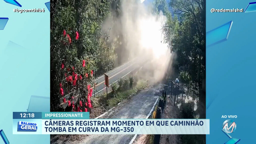CÂMERAS REGISTRAM MOMENTO EM QUE CAMINHÃO TOMBA EM CURVA DA MG-350