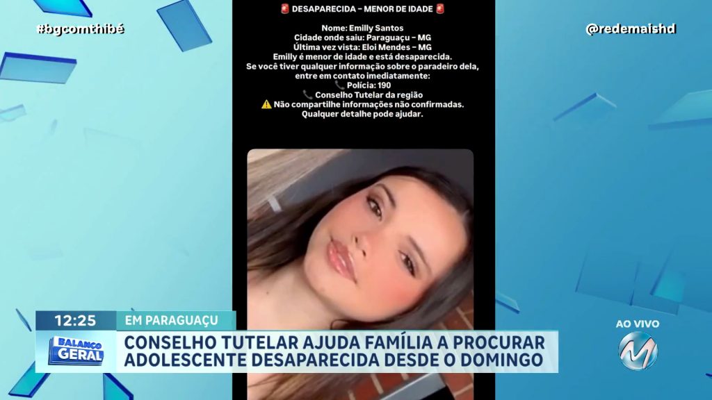 VOCÊ VIU A EMILY? CONSELHO TUTELAR AJUDA FAMÍLIA A PROCURAR ADOLESCENTE QUE DESAPARECEU EM PARAGUAÇU