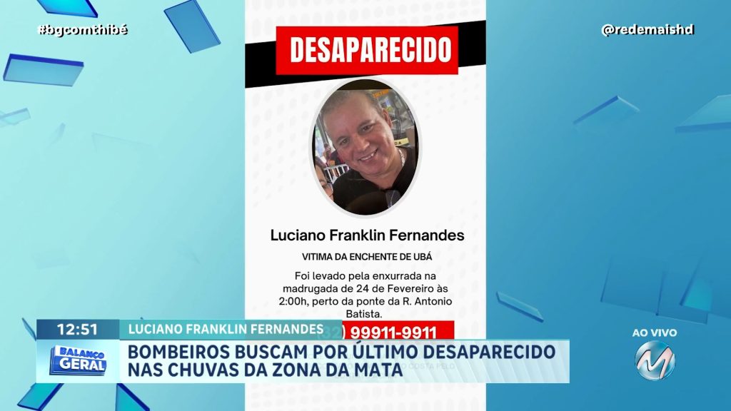 UBÁ: BOMBEIROS BUSCAM POR ÚLTIMO DESAPARECIDO NAS CHUVAS DA ZONA DA MATA