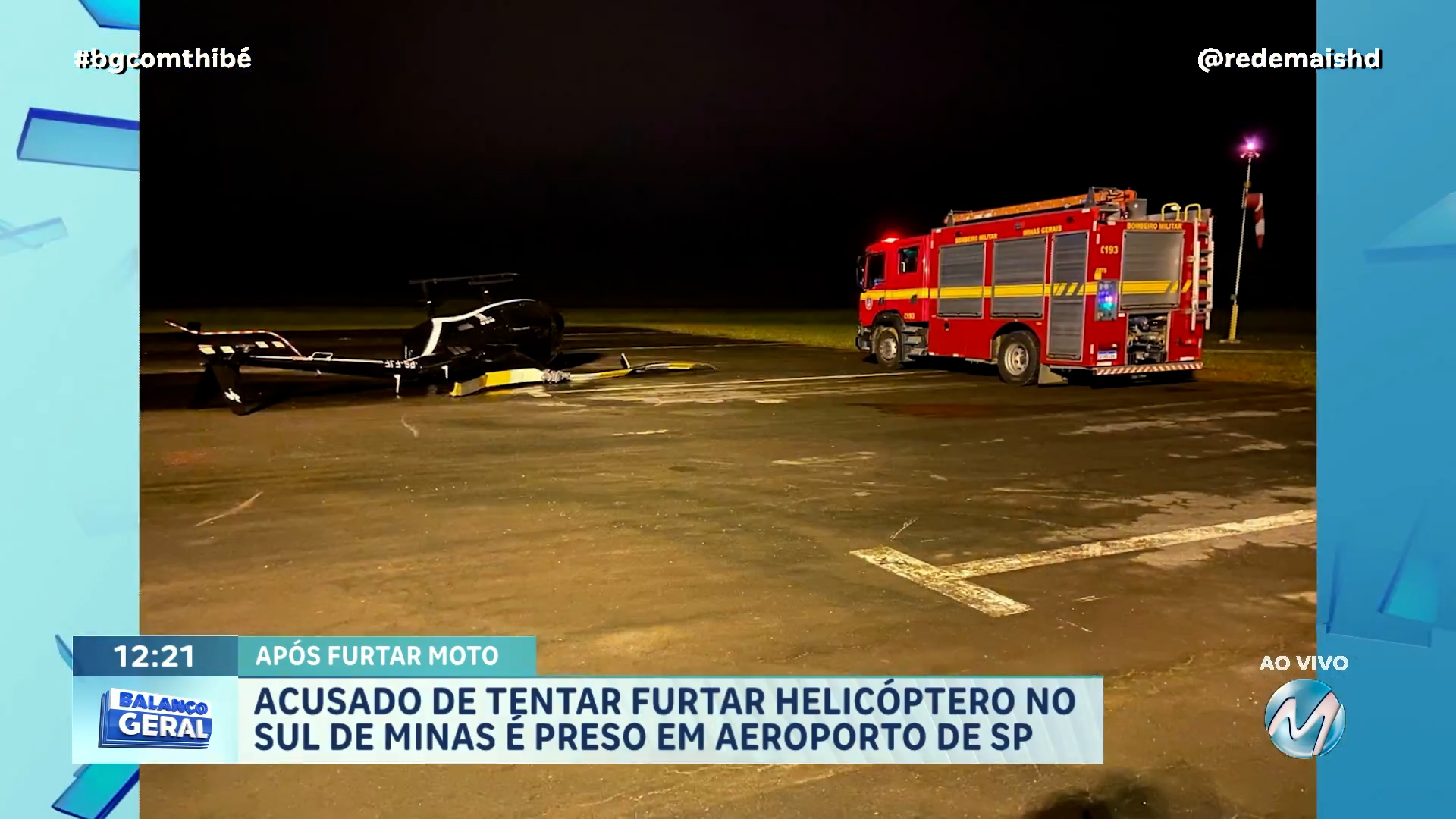 SUSPEITO DE TENTAR FURTAR HELICÓPTERO EM CAXAMBU, FURTA MOTO E É PRESO NO AEROPORTO DE CONGONHAS, EM SÃO PAULO