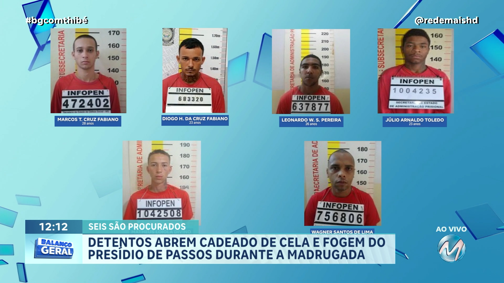 SEJUSP DIVULGA LISTA COM NOME DOS SEIS DETENTOS QUE FUGIRAM DO PRESÍDIO DE PASSOS
